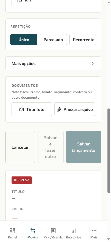 Anexar comprovante pelo celular