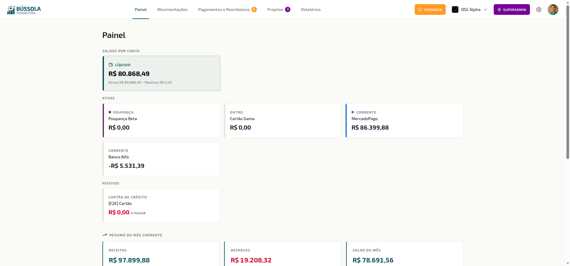 Saldo consolidado com Ativos e Passivos